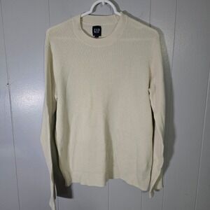 Gap Men's Medium M Cream Off White Waffle Knit Crewneck Sweater‎ Cotton Blend